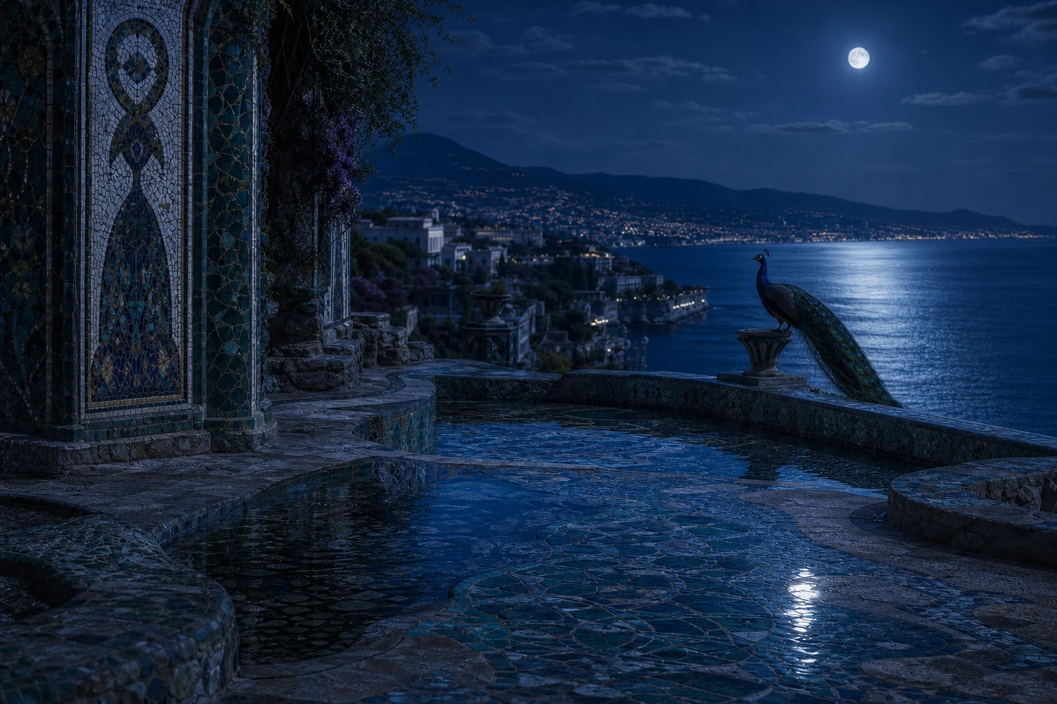 Cosmic Ocean Terrace in the Greenways world by night