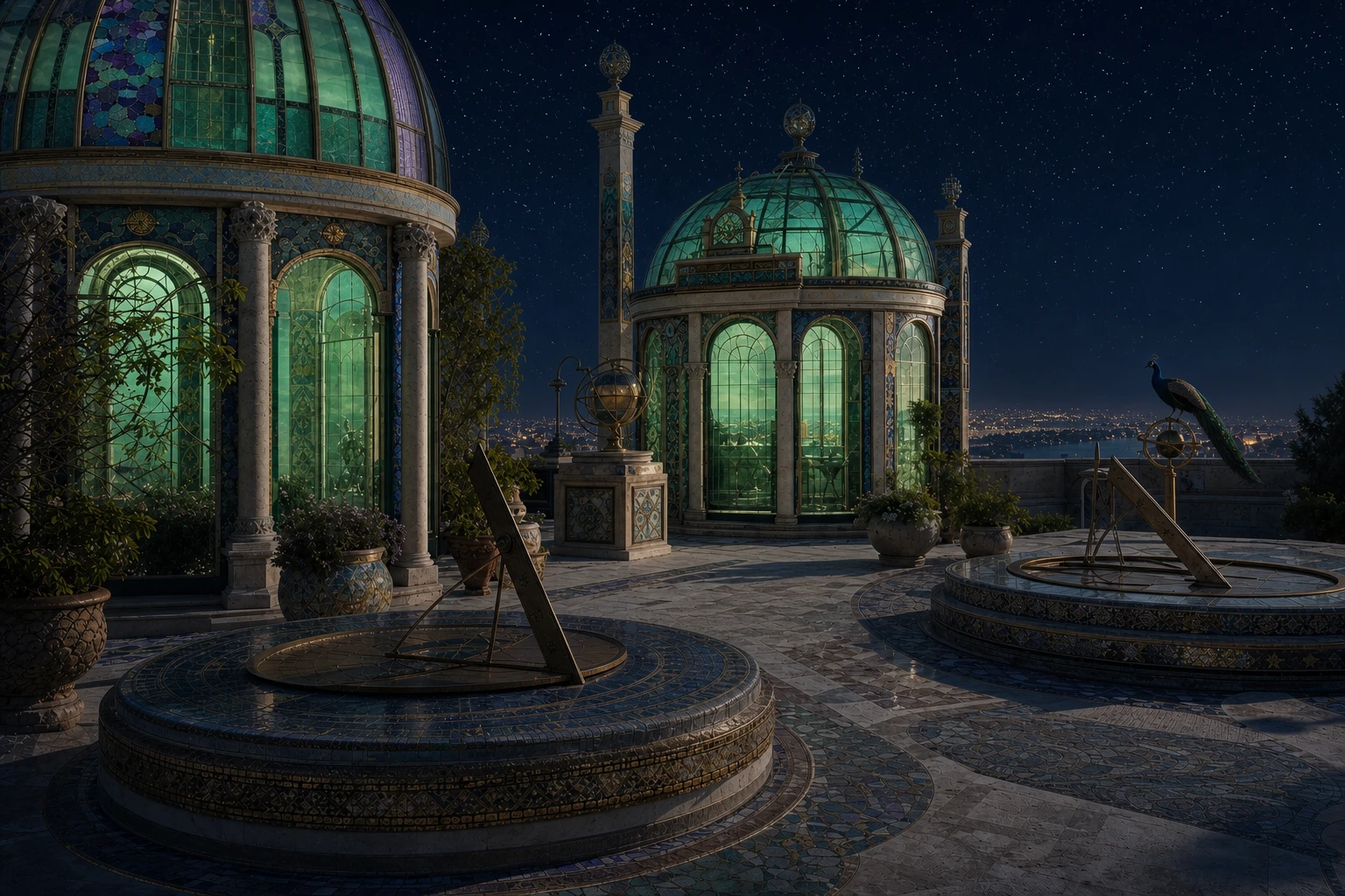 Iridescent Observatory in the Greenways world by night