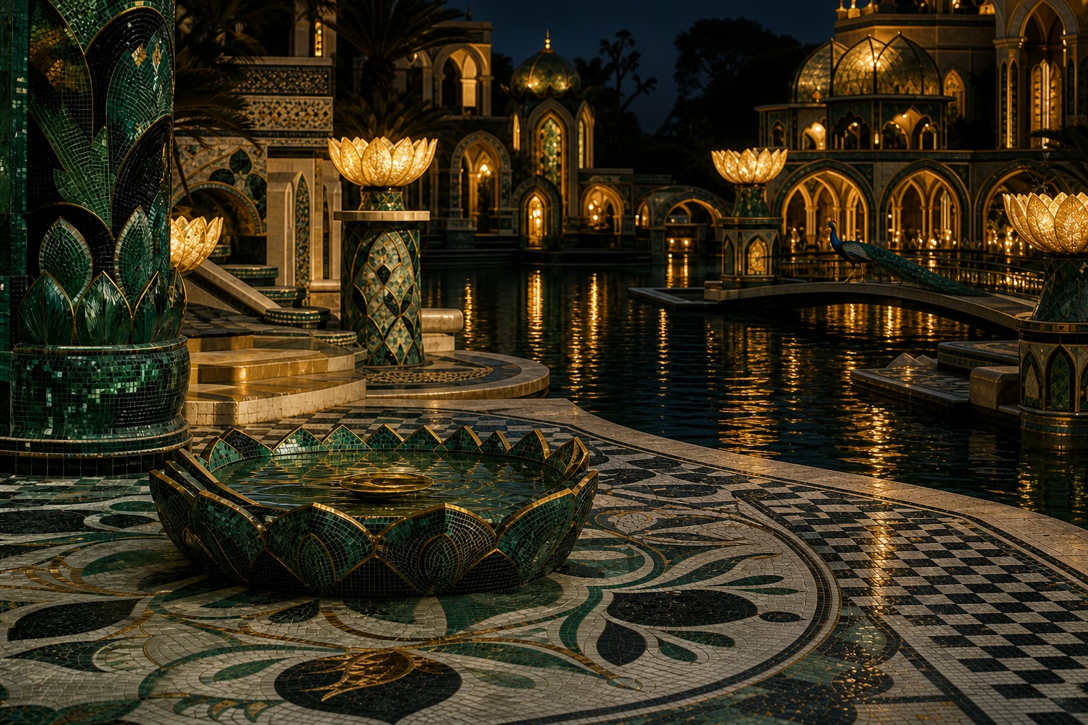 Jeweled Sky Temple in the Greenways world by night