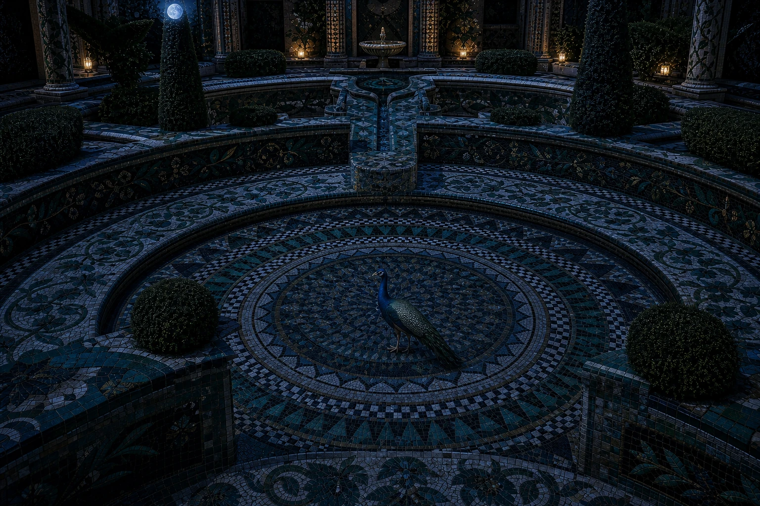 Peacock Garden in the Greenways world by night