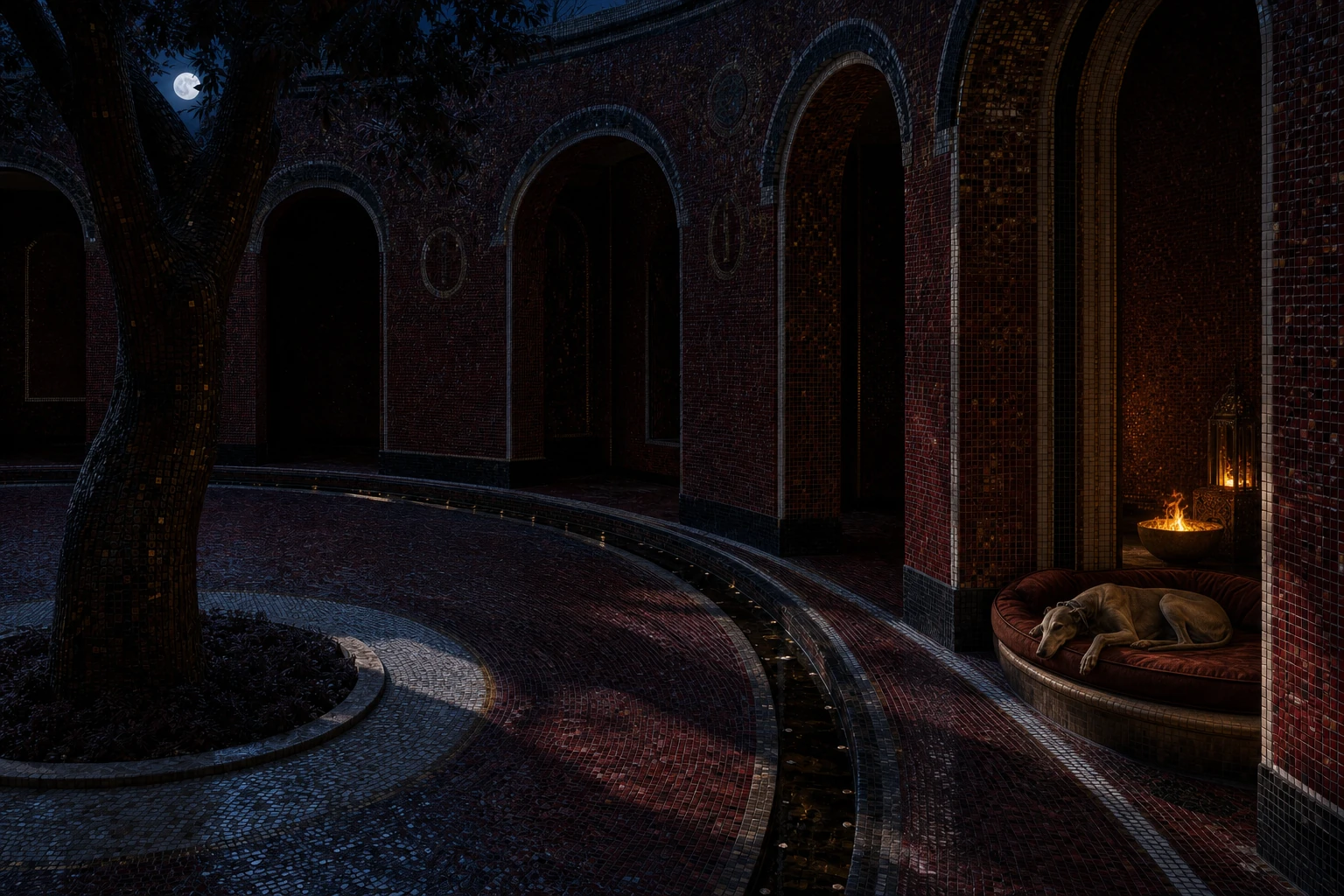 Sheltered Courtyard in the Hestia world by night
