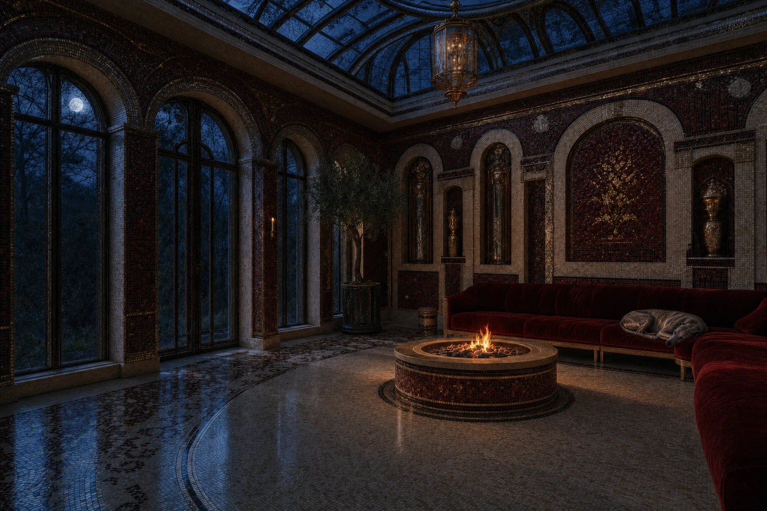 Sovereign Hearth in the Hestia world by night