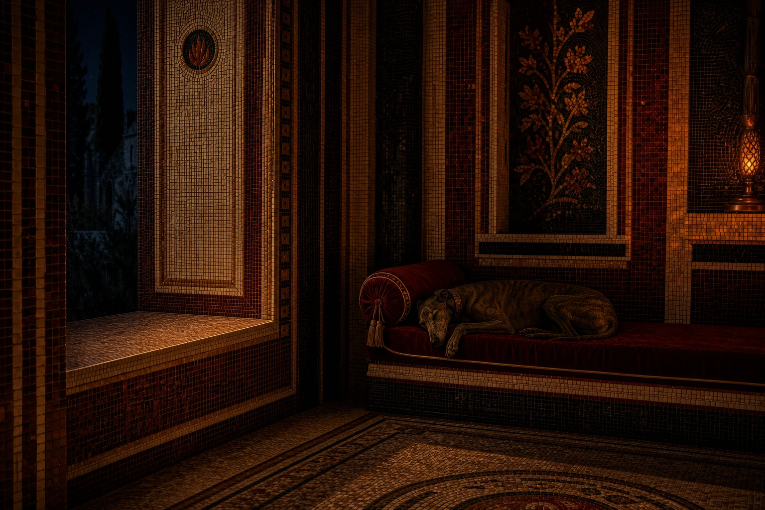Watchful Window in the Hestia world by night