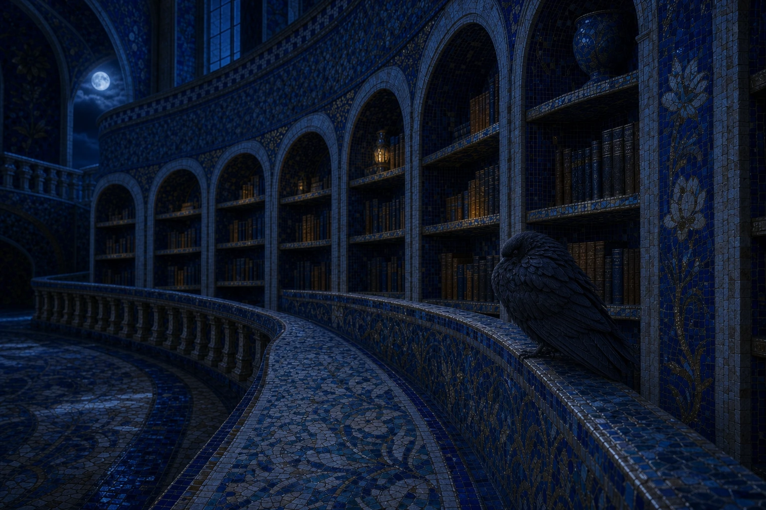 Raven Library in the Historia world by night