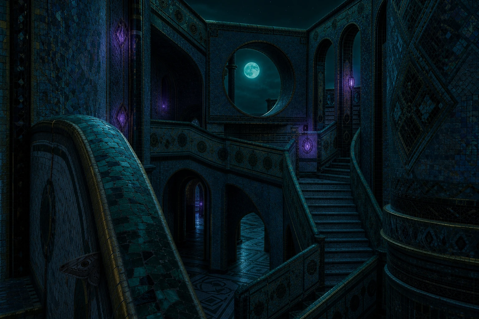 Impossible Staircase in the Hodos world by night