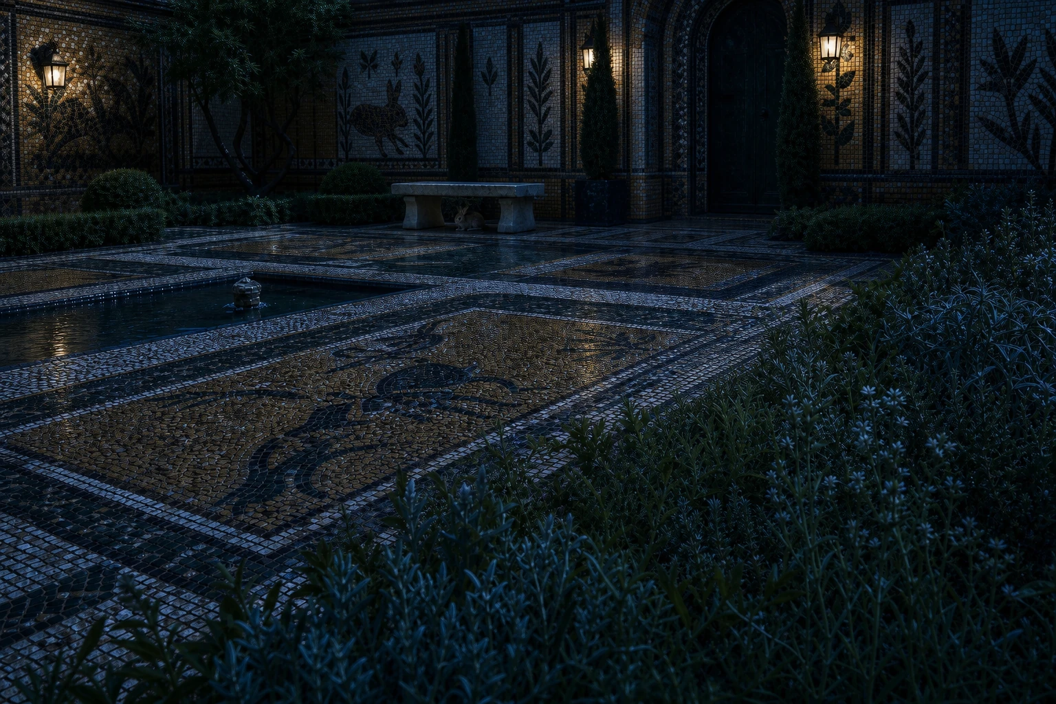Rabbit Courtyard in the Hoplite world by night
