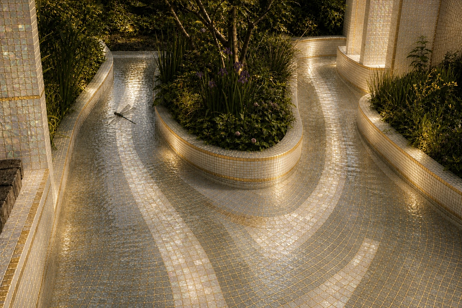Branching Water Court by night