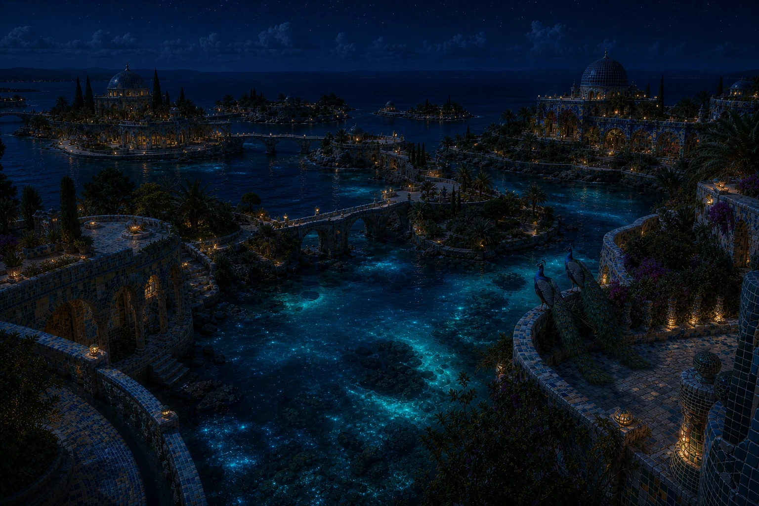 Jeweled archipelago mosaic world by night
