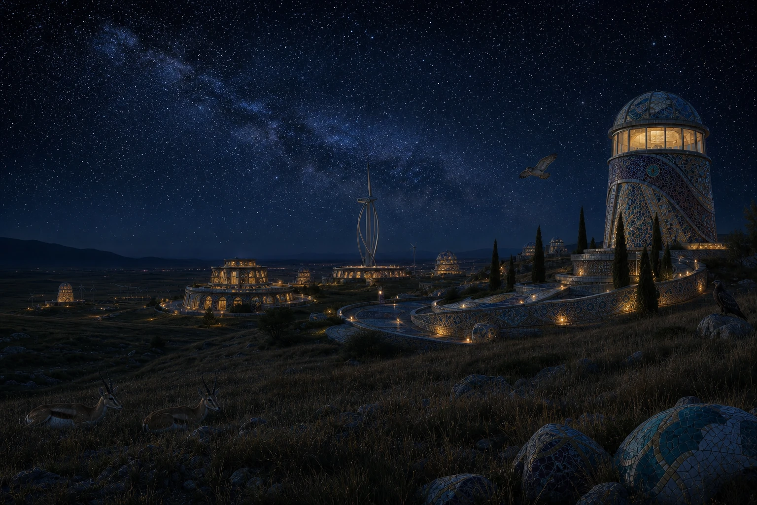 Solar Steppe Observatories in the World / WWW world by night